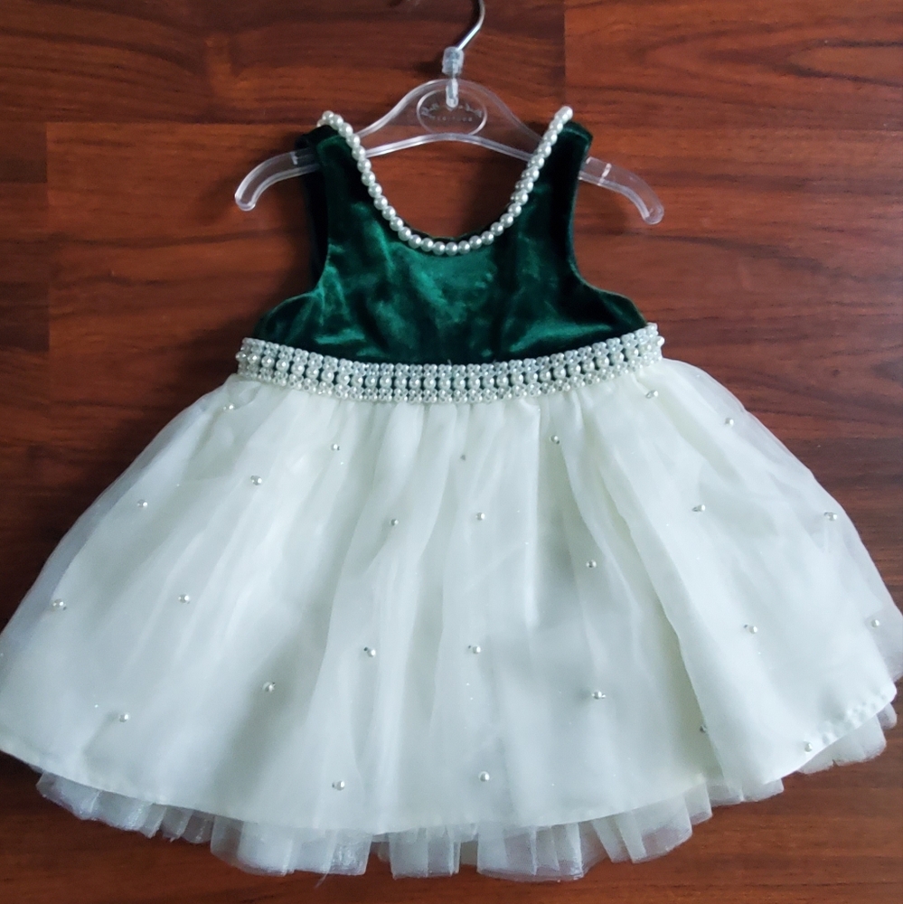 Elegant Green and White Baby Dress